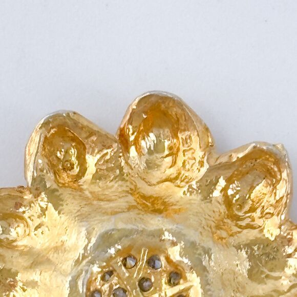 Vintage Israel Gold-Tone Cubic Zirconia Sunflower Pendant - Picture 5 of 7